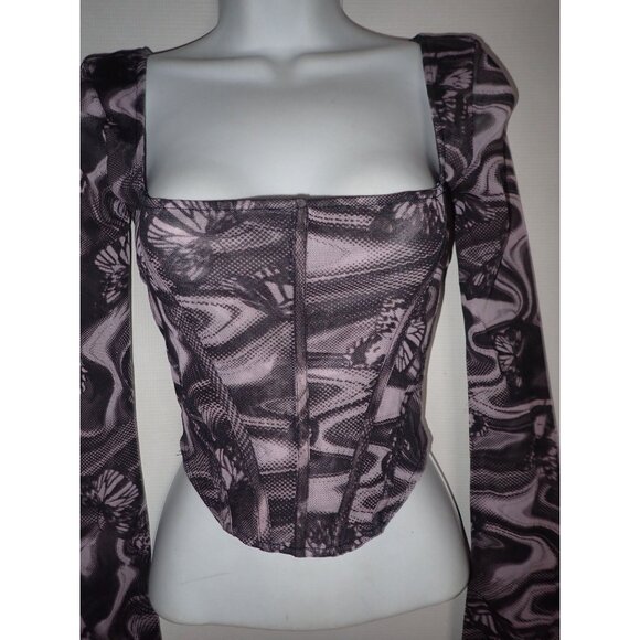 Urban Outfitters Mesh Corset‎ Butterfly Purple Y2K Style Crop Top Small NEW - Picture 3 of 6